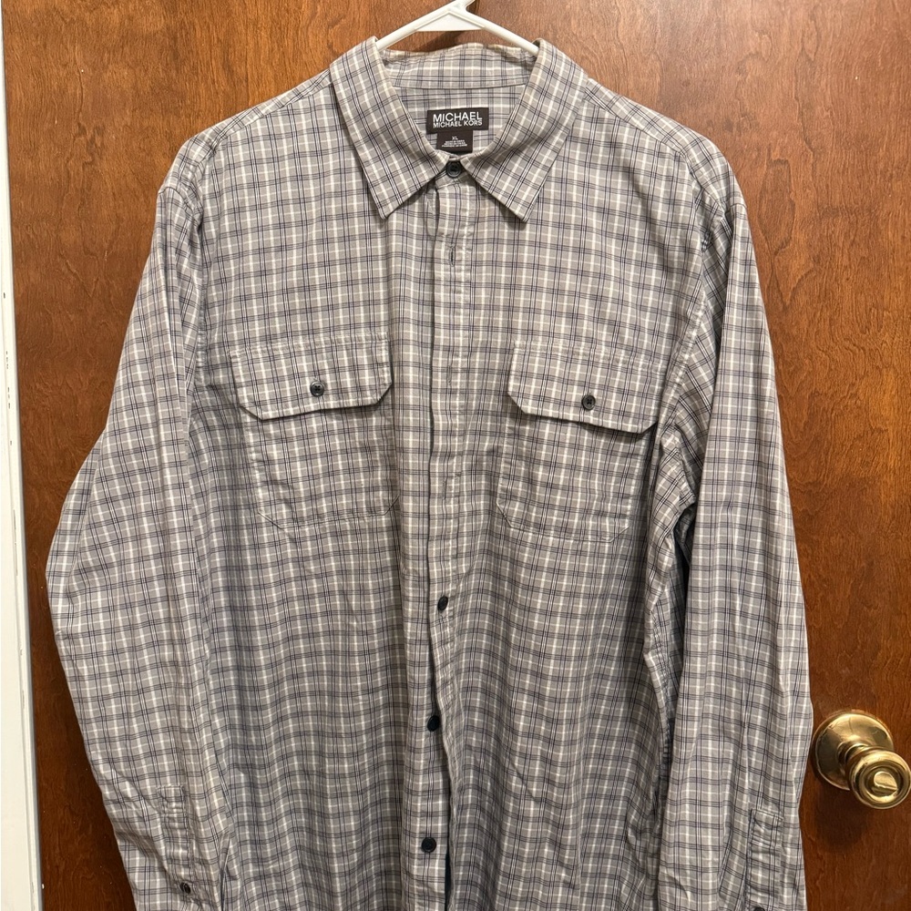 Michael Kors Black/Gray and White Checkered Shirt